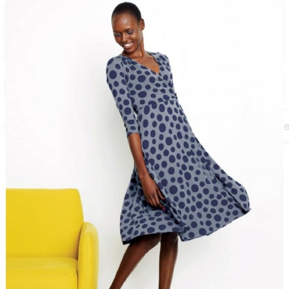 Boden Rosebury Blue Polka Dot Faux Wrap Dress - 4R